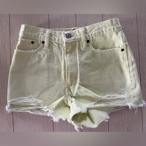 Abercrombie Light Yellow Frayed Denim Shorts Swiss 24